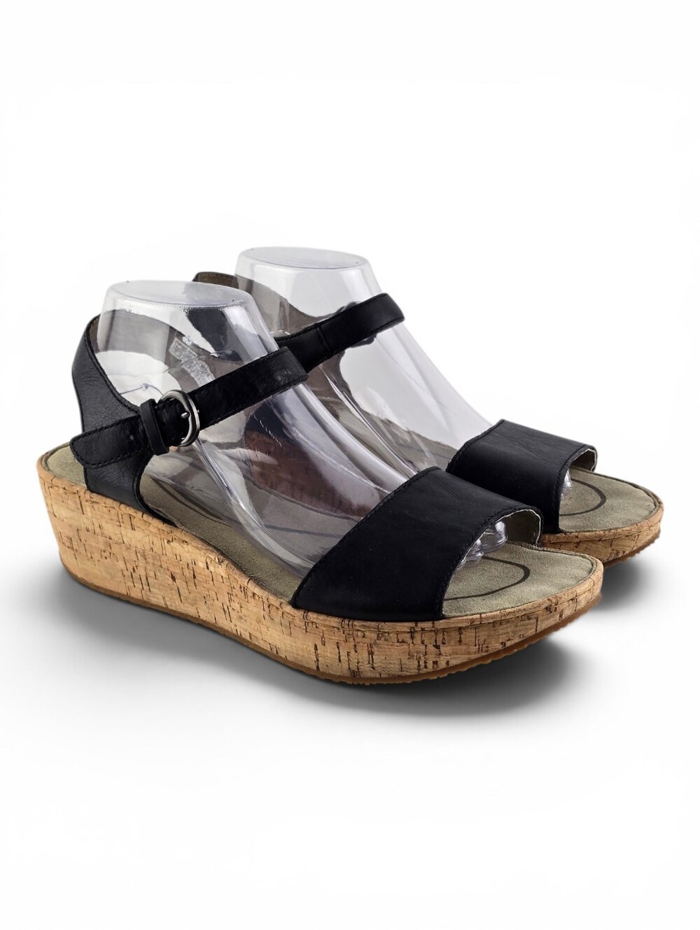 Eddie Bauer Women's Platform Cork Wedge Slingback Sandals Black 11 - Picture 2 of 15